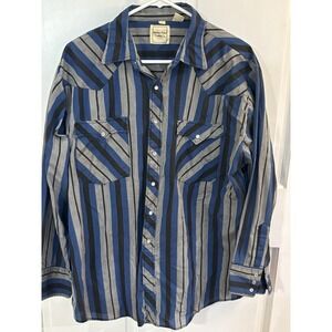 Vintage Western Plains Trading Co Shirt Mens L Striped Western Pearl Snap 90s